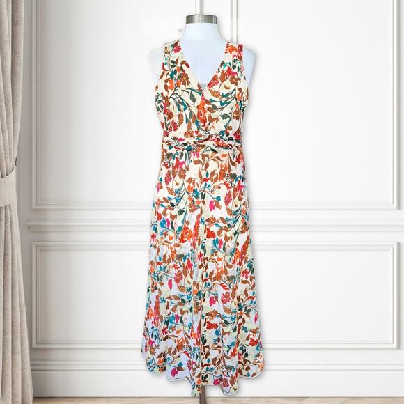 Tommy Bahama Fall Floral Silk Midi Dress Size 12 Sleeveless V-neck - Picture 1 of 7